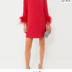 Tuckernuck Red Long Sleeve Dress with Feather Cuffs